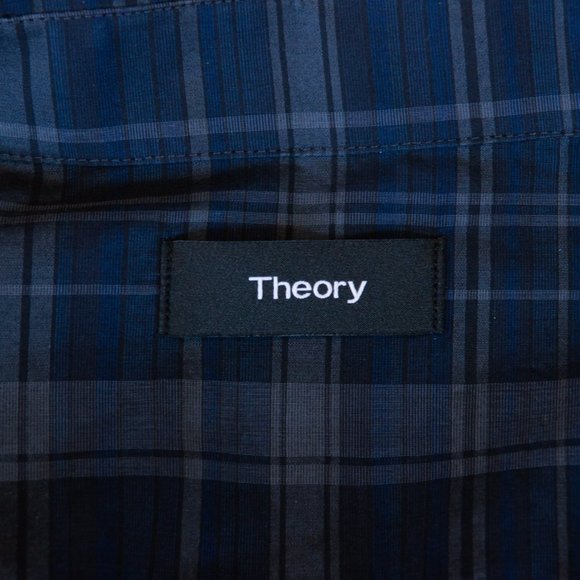 Theory Navy and Gray Check Sylvain Imandra Shirt - Picture 3 of 5